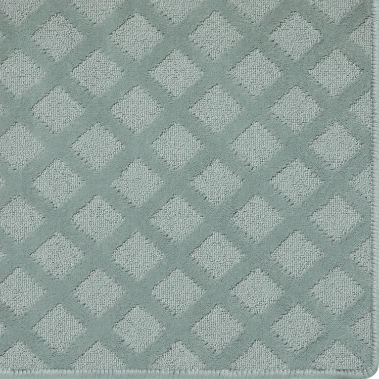 Blue custom size carpet rug with mesh pattern and overlocked edges