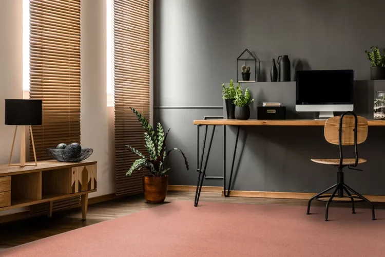 red earthy custom size rug in home office