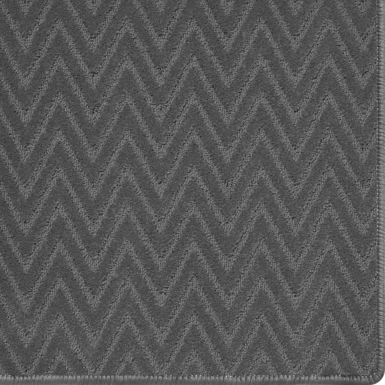 custom size silver rug with chevron pattern and overlocked edges