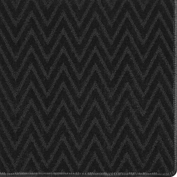 custom size charcoal black rug with chevron pattern and overlocked edges