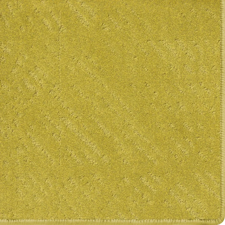 Mustard green carpet rug with scale pattern and overlocked edges