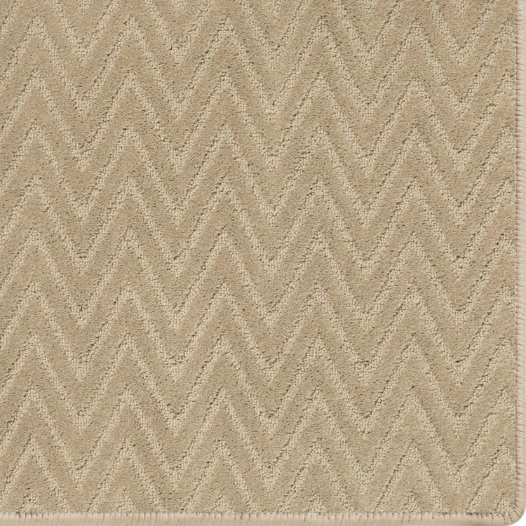 custom size light brown earthy colour rug with chevron pattern and overlocked edges