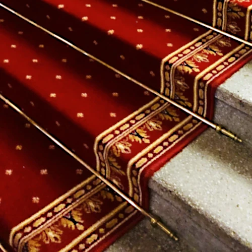 Solid Brass Rods and Brackets on a Classic Red carpet with gold motifs
