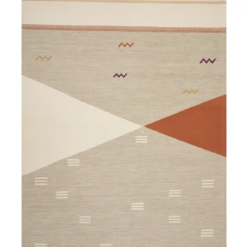 Rafiki Rug grey, cream, orange and black geometric rug