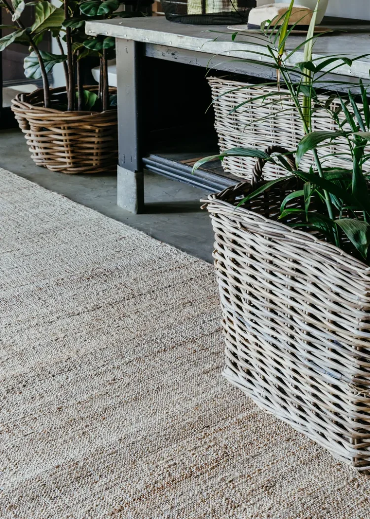 Woven basket on veld rug