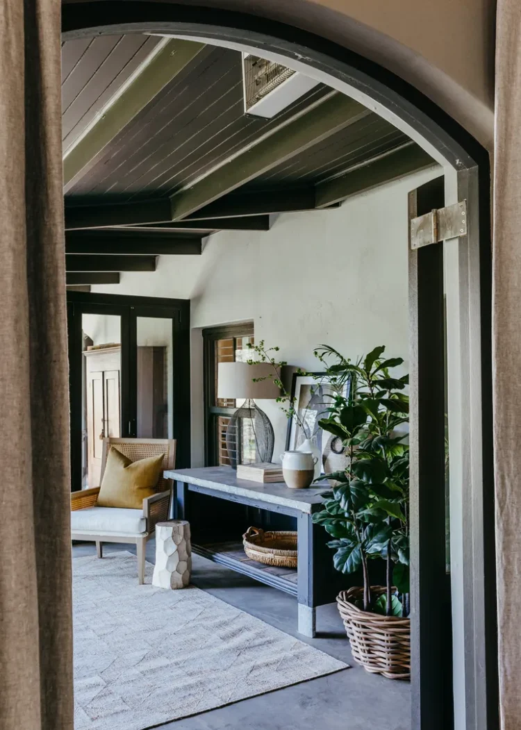 jute rug in a room with wooden furniture