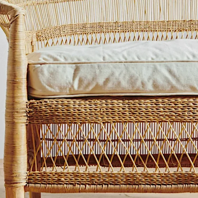 Close up of traditional wicker couch