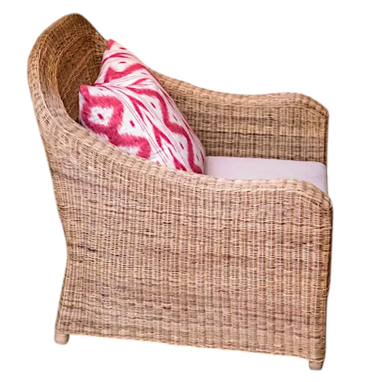 relaxed wicker lounge chair side