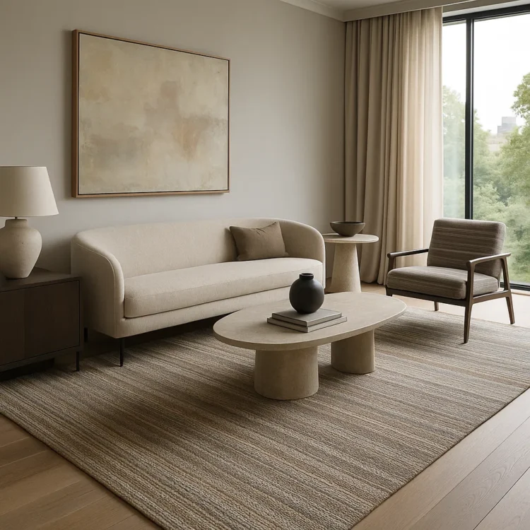 Savannah Sand Outdoor Rug in luxury lounge